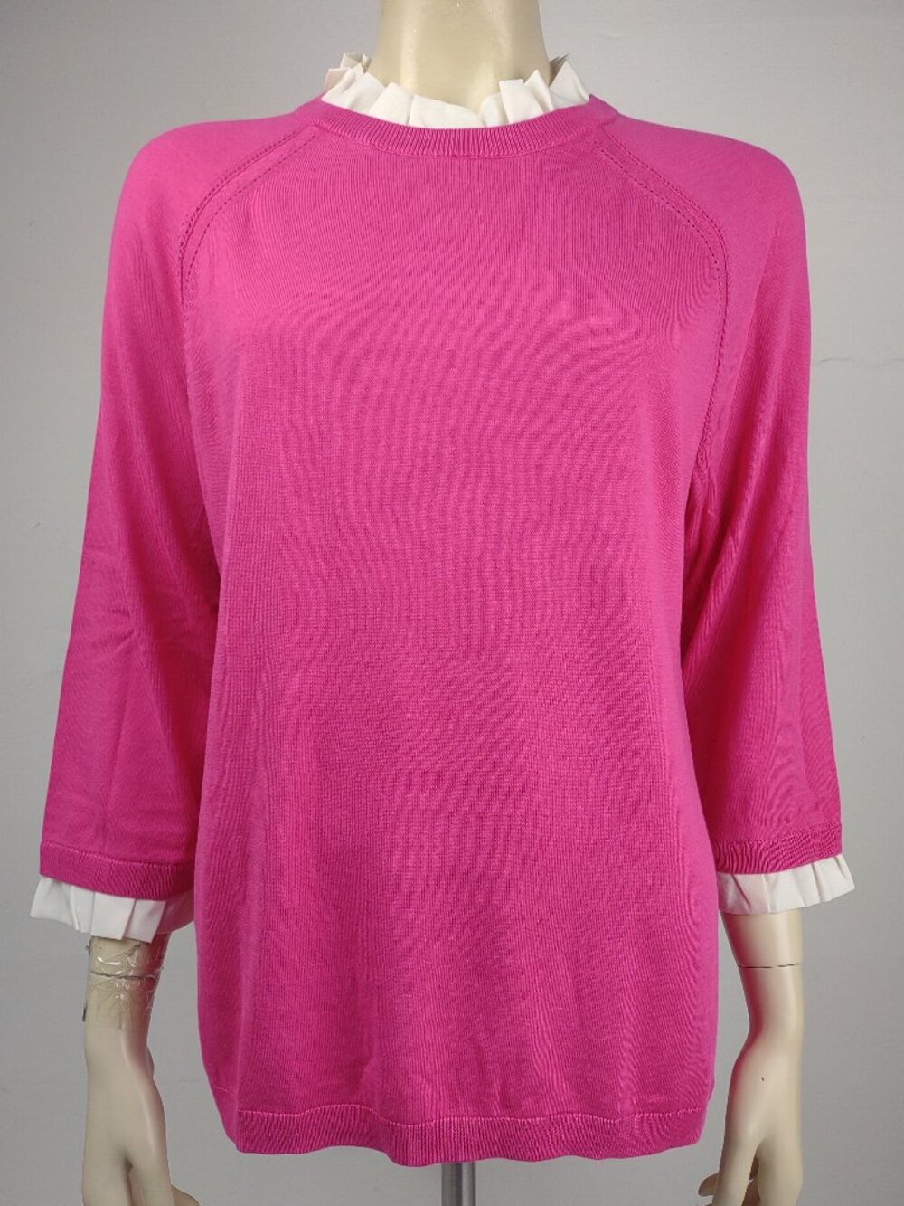 NWT Talbots pink white ruffled hem lightweight pullover sweater ladies Large